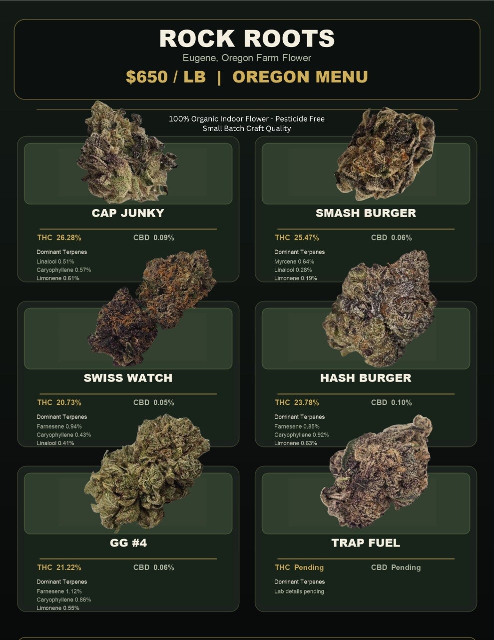 Roots Rock Oregon flower menu